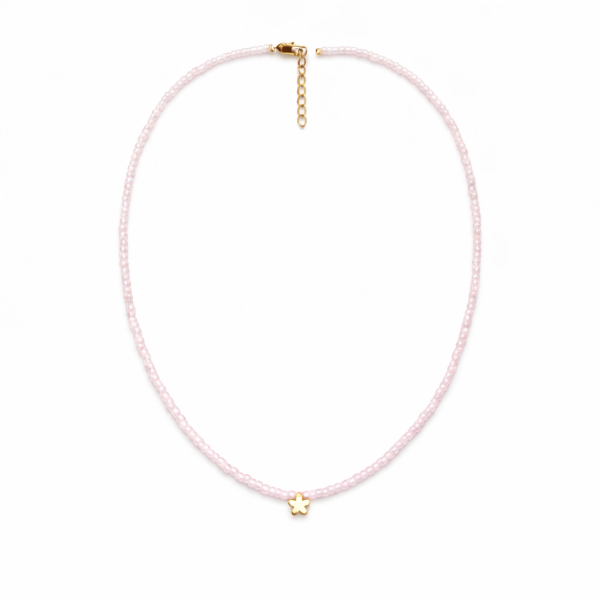 چوکر مهره ای گل نیلا صورتی - Image 2